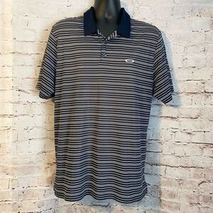Oakley Men’s Polo Short Sleeve Golf Performance Navy Blue Striped Size XL